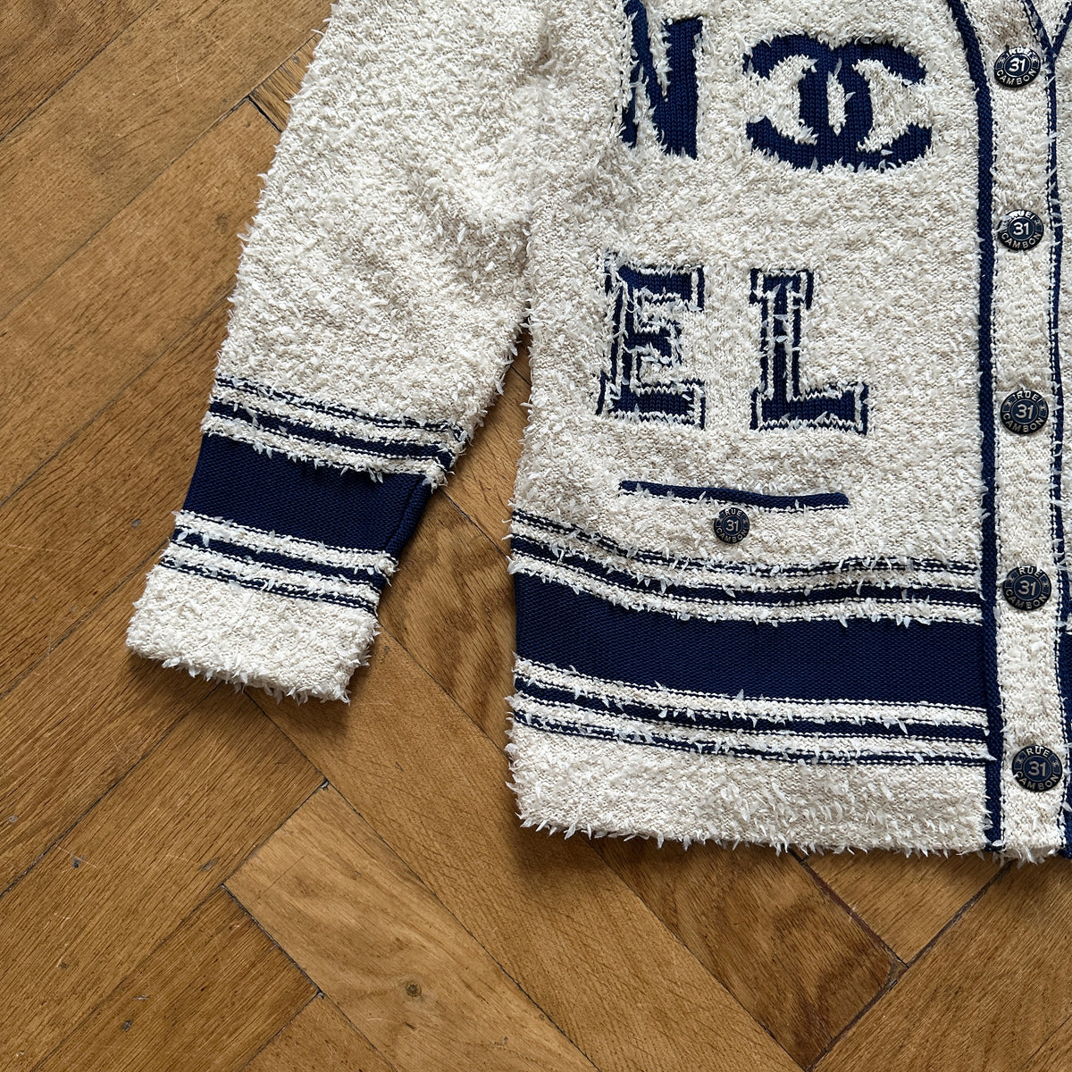 Chanel Pre SS19 Boucle Varsity Oversized Cardigan