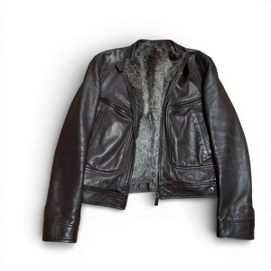 Gucci by Tom Ford 2000s Lapin Fur Gun Metal Leather Jacket