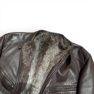 Gucci by Tom Ford 2000s Lapin Fur Gun Metal Leather Jacket
