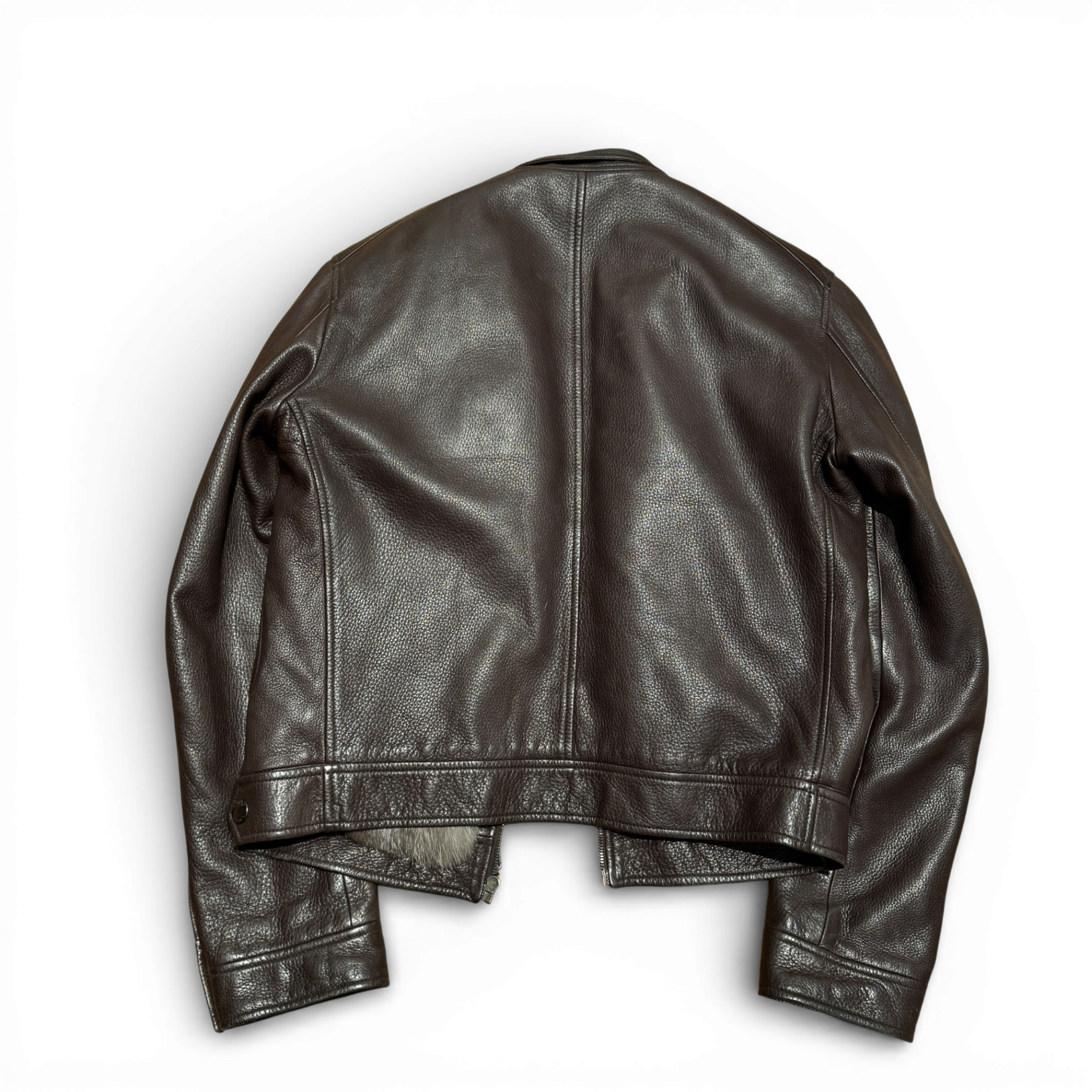 Gucci by Tom Ford 2000s Lapin Fur Gun Metal Leather Jacket