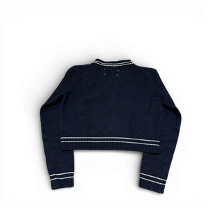 Maison Margiela SS20 Navy Metallic Varsity Cropped Knit Sweater