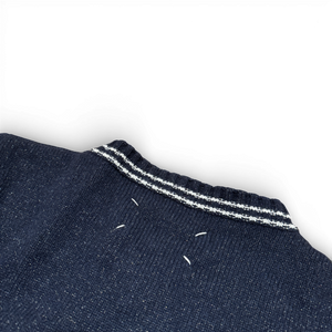 Maison Margiela SS20 Navy Metallic Varsity Cropped Knit Sweater