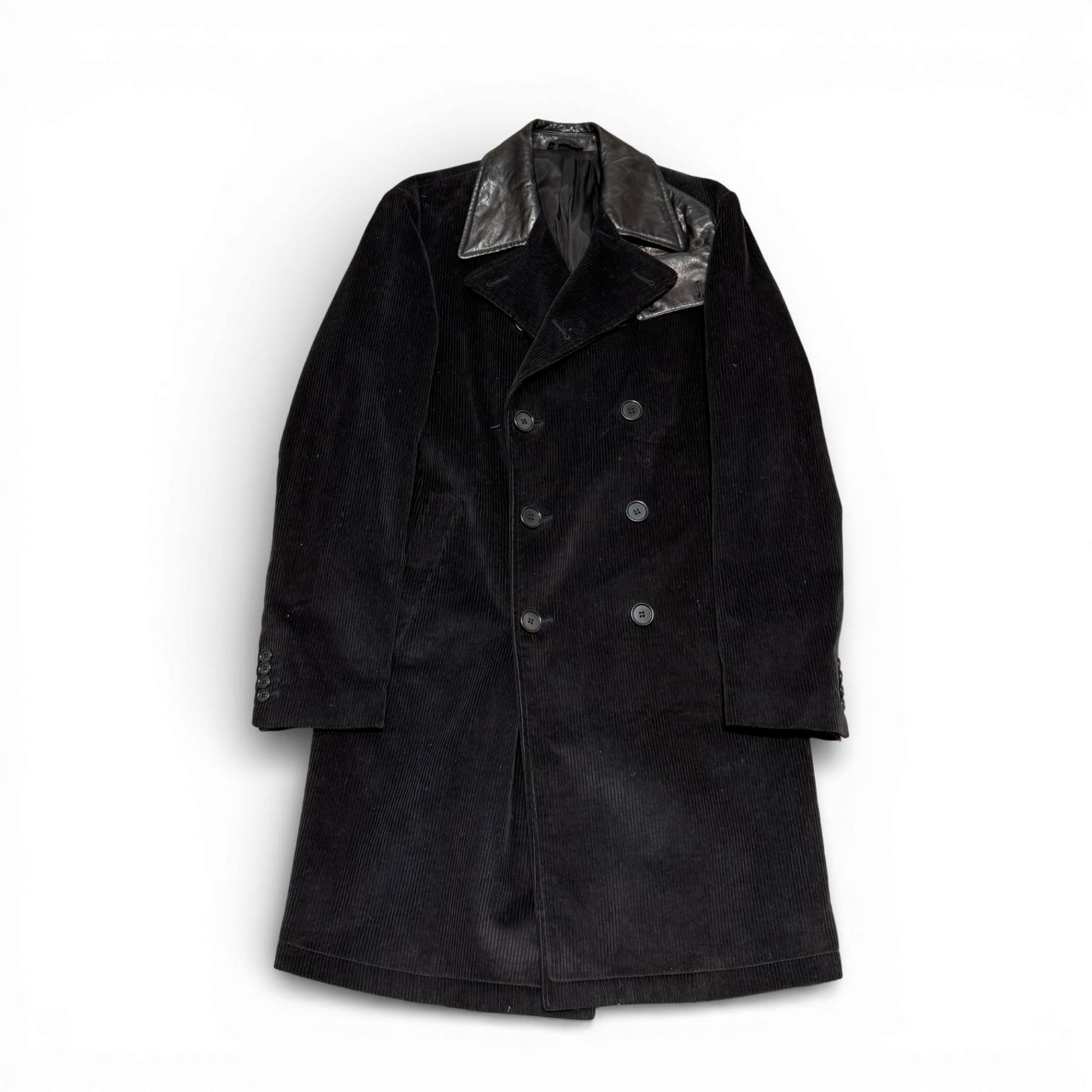 Helmut Lang 90s Leather Flap Collar Double Breasted Corduroy Coat