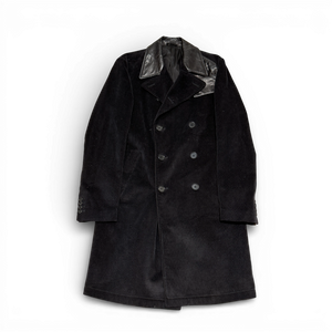 Helmut Lang 90s Leather Flap Collar Double Breasted Corduroy Coat