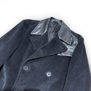 Helmut Lang 90s Leather Flap Collar Double Breasted Corduroy Coat