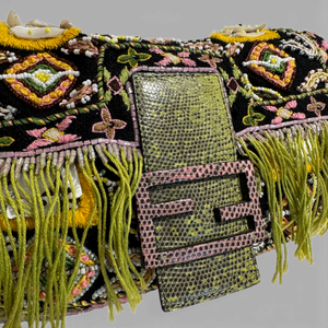 Fendi 2000s Black Bohemian Embellished Baguette Bag