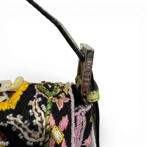 Fendi 2000s Black Bohemian Embellished Baguette Bag