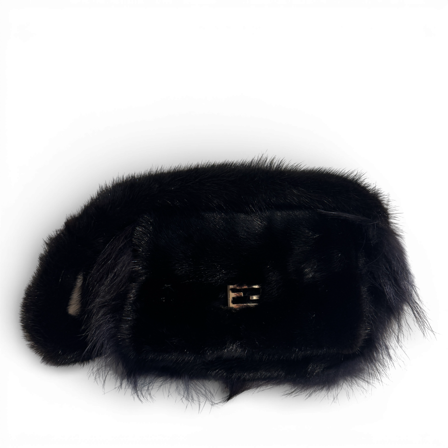 Fendi 2000s Black Long Fur Baguette Bag