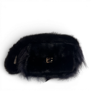 Fendi 2000s Black Long Fur Baguette Bag