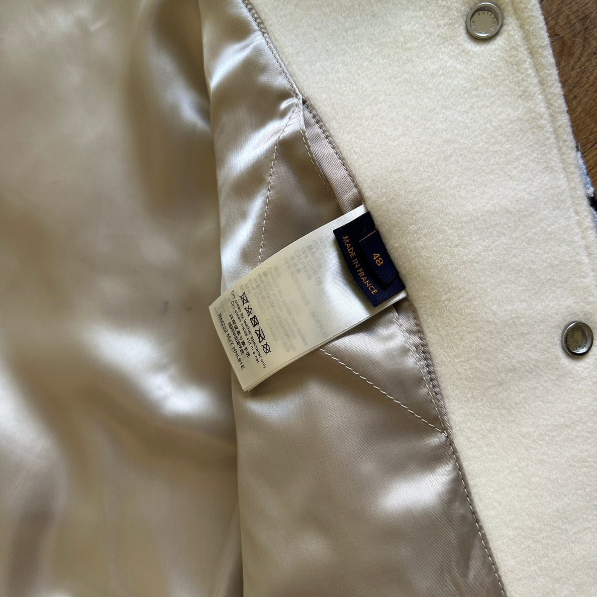 Louis Vuitton FW22 Cream Patched Bunny Varsity Jacket