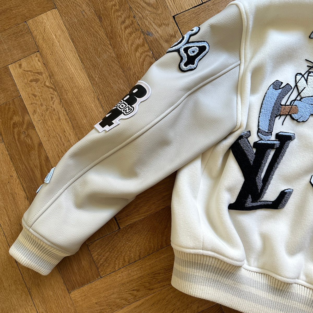Louis Vuitton FW22 Cream Patched Bunny Varsity Jacket