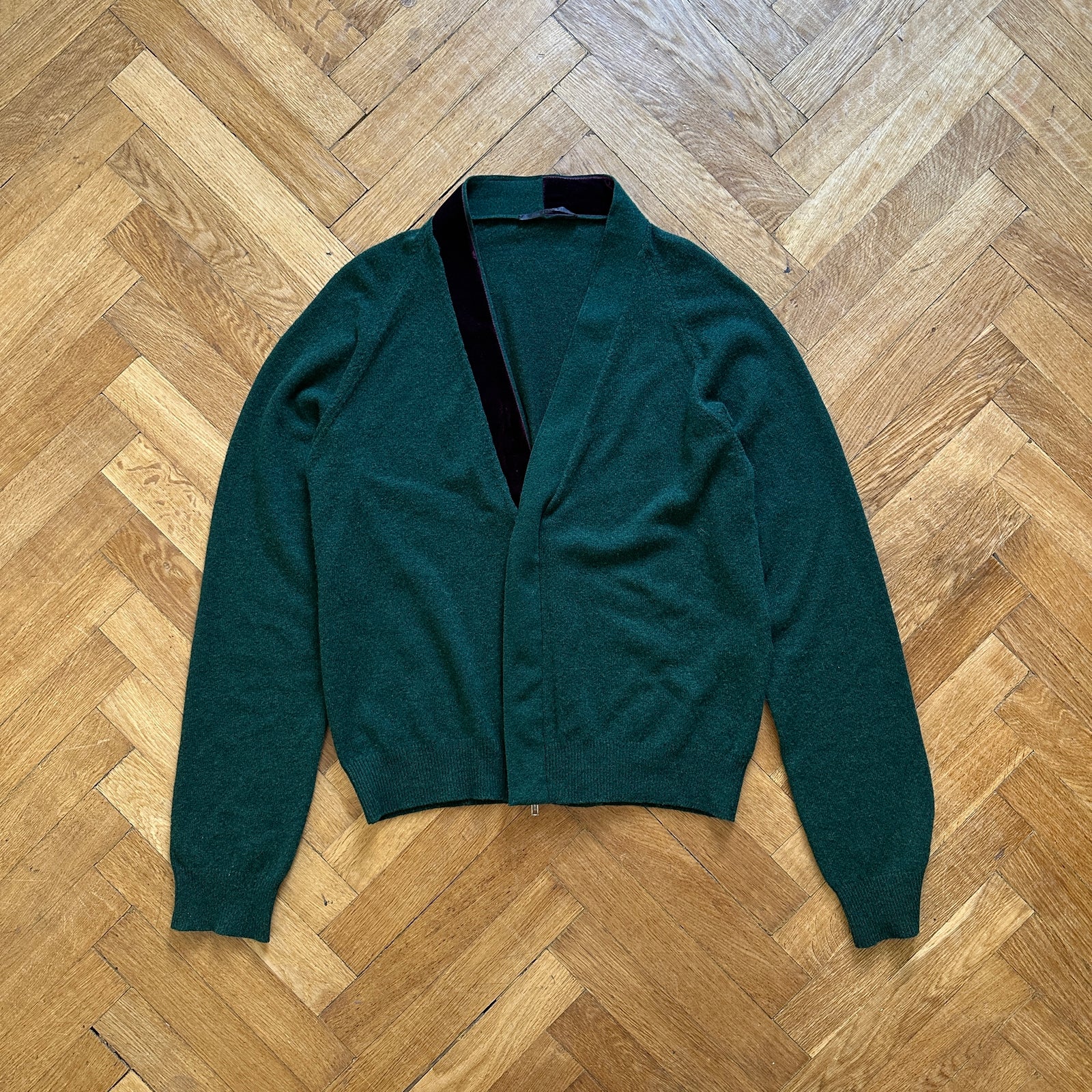 Haider Ackermann FW15 Cashmere Velvet Trim Zip Cardigan