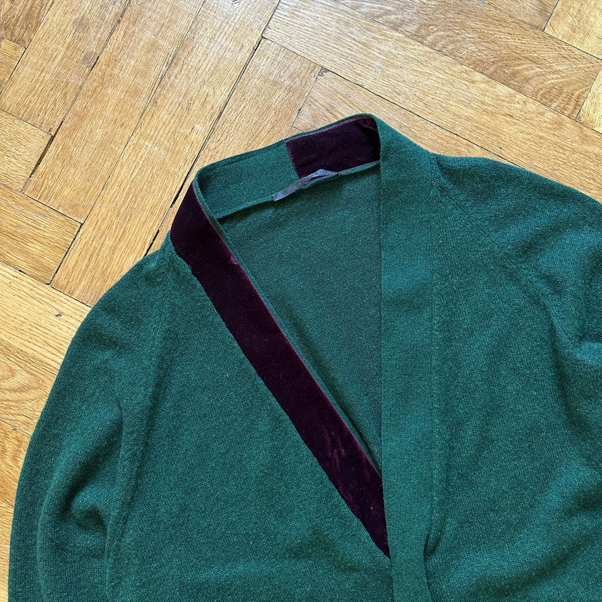 Haider Ackermann FW15 Cashmere Velvet Trim Zip Cardigan