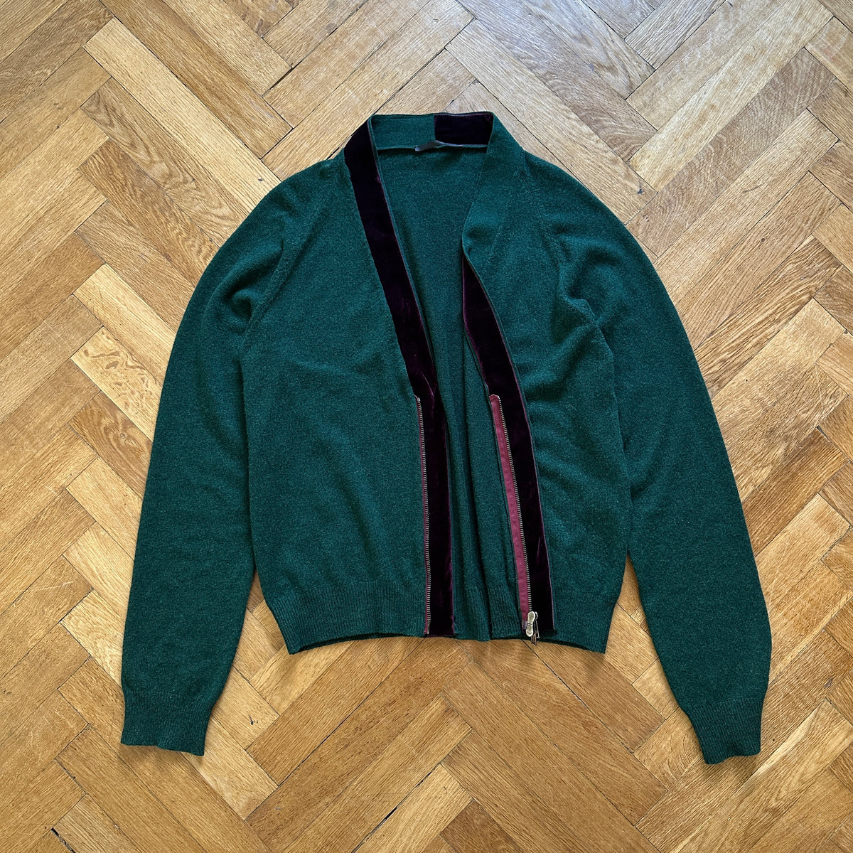 Haider Ackermann FW15 Cashmere Velvet Trim Zip Cardigan