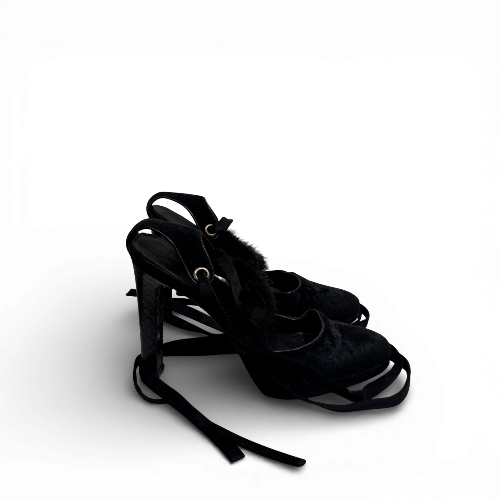 Gucci FW04 by Tom Ford Mink Fur Strap Python Leather Campaign Heels