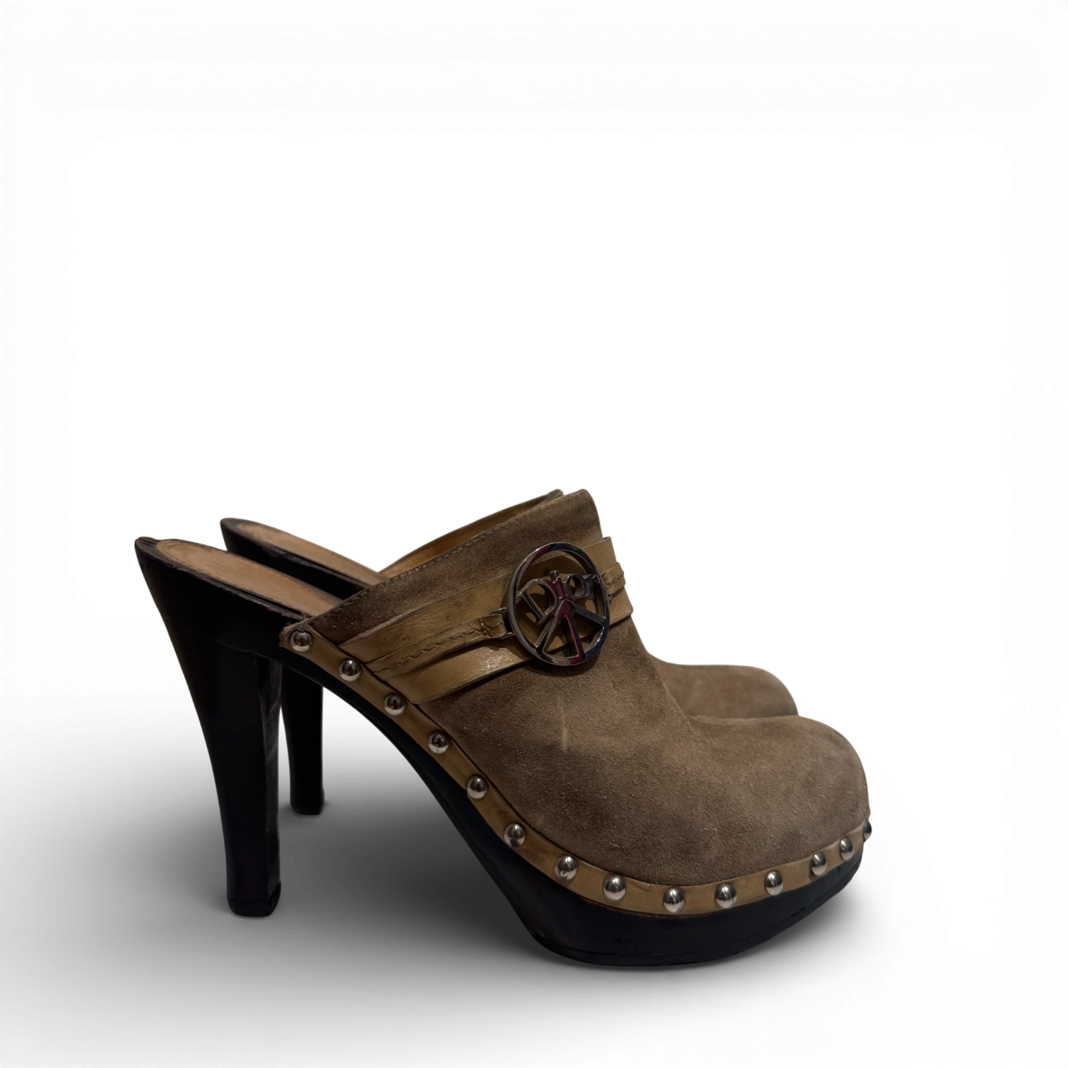 Christian Dior SS05 by John Galliano Suede Peace Logo Heeled Mules