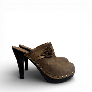 Christian Dior SS05 by John Galliano Suede Peace Logo Heeled Mules