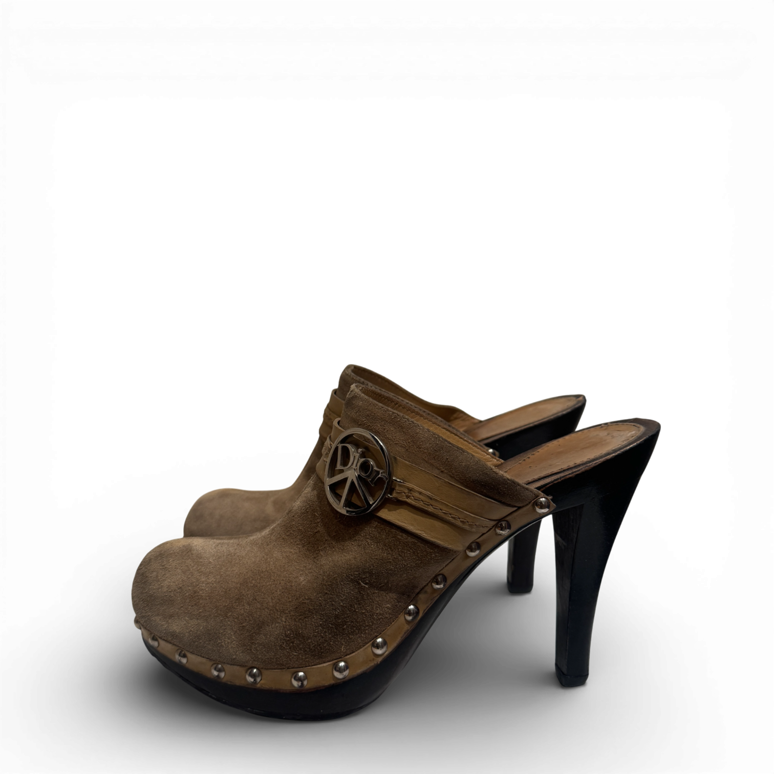 Christian Dior SS05 by John Galliano Suede Peace Logo Heeled Mules