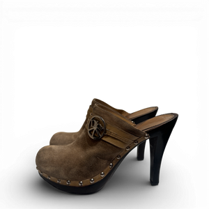 Christian Dior SS05 by John Galliano Suede Peace Logo Heeled Mules