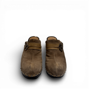 Christian Dior SS05 by John Galliano Suede Peace Logo Heeled Mules