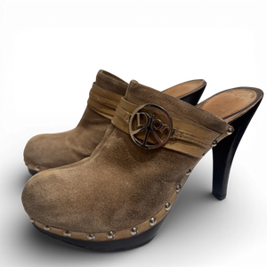 Christian Dior SS05 by John Galliano Suede Peace Logo Heeled Mules