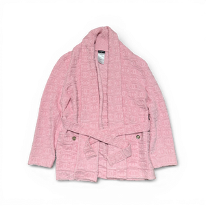 Chanel 2025 Cruise Pink Oversized Terry Cloth CC Logo Belted Shawl Cardigan Sample
