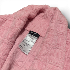 Chanel 2025 Cruise Pink Oversized Terry Cloth CC Logo Belted Shawl Cardigan Sample