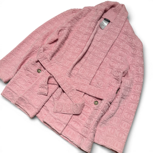 Chanel 2025 Cruise Pink Oversized Terry Cloth CC Logo Belted Shawl Cardigan Sample