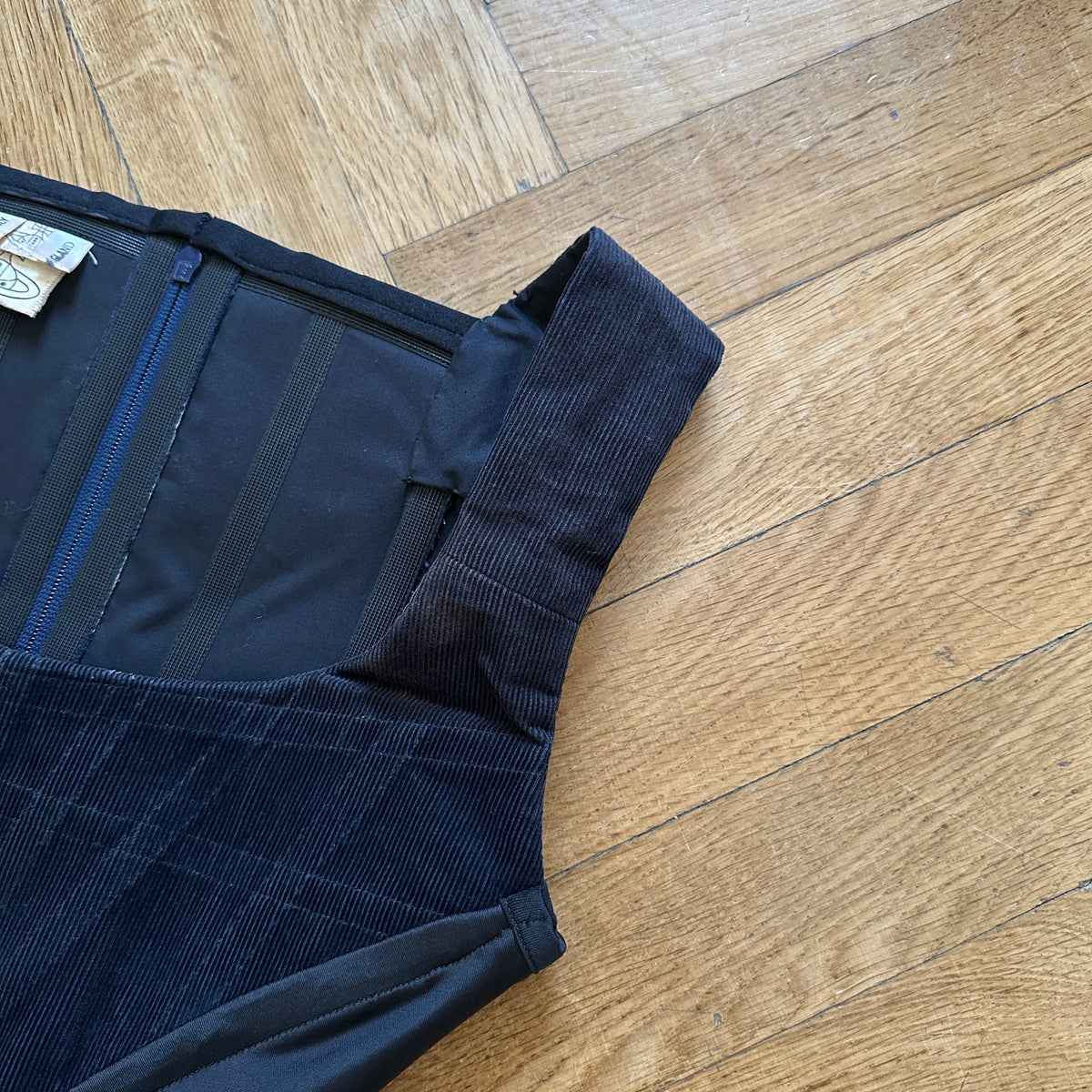 Vivienne Westwood 90s Black Corduroy Orb Corset Bustier