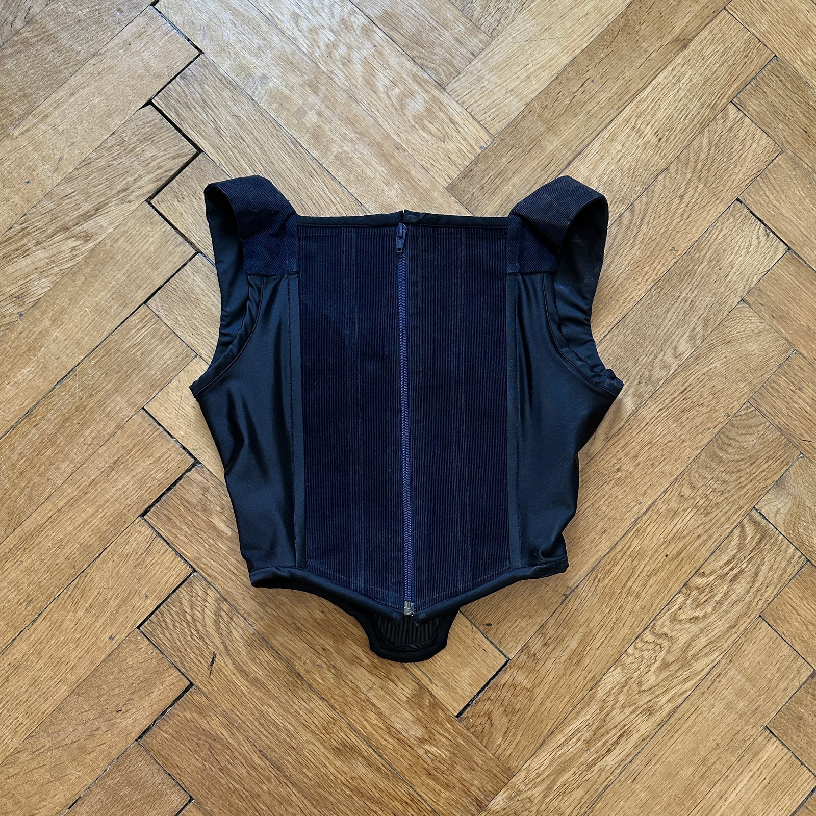 Vivienne Westwood 90s Black Corduroy Orb Corset Bustier