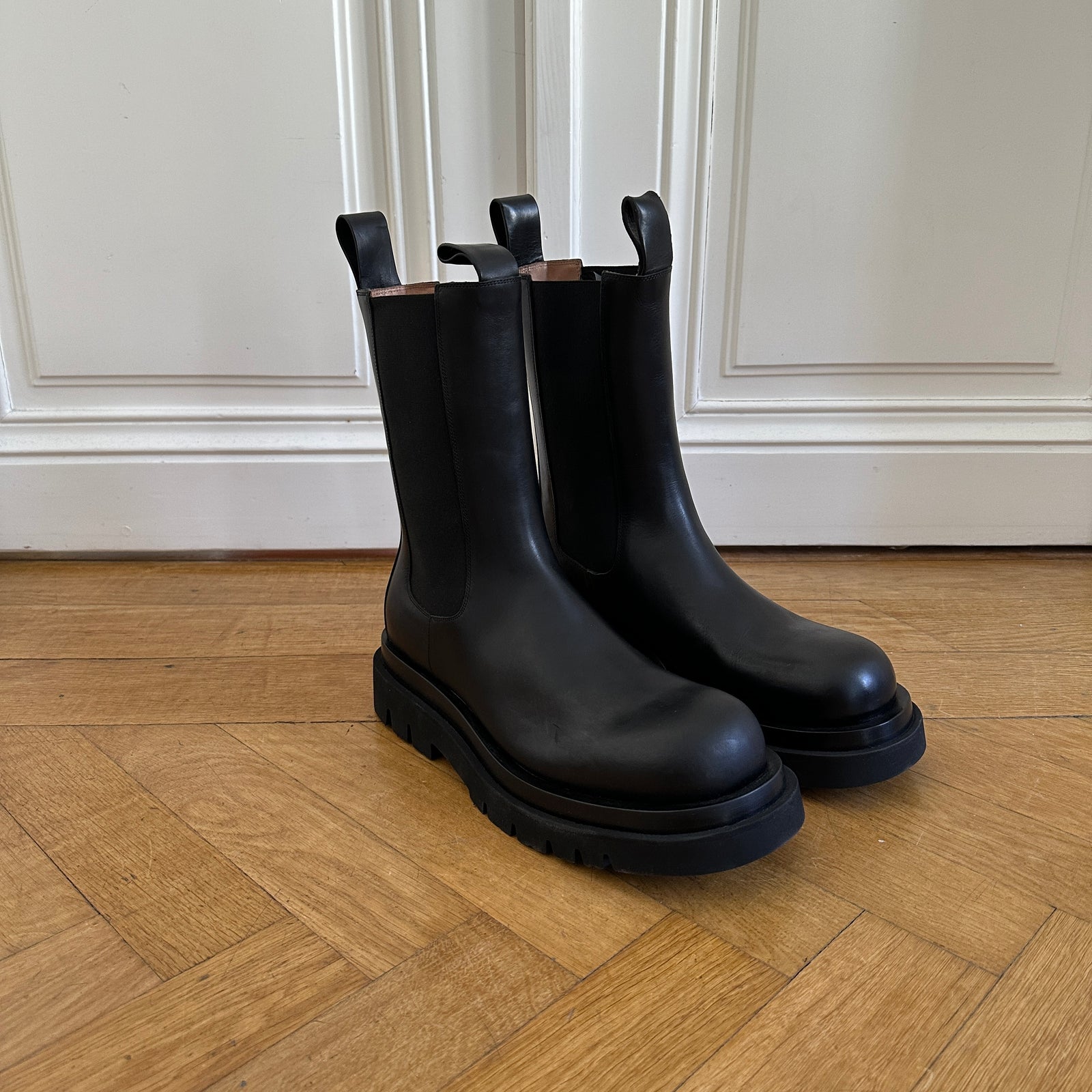 Bottega Veneta Black Leather Lug Boots