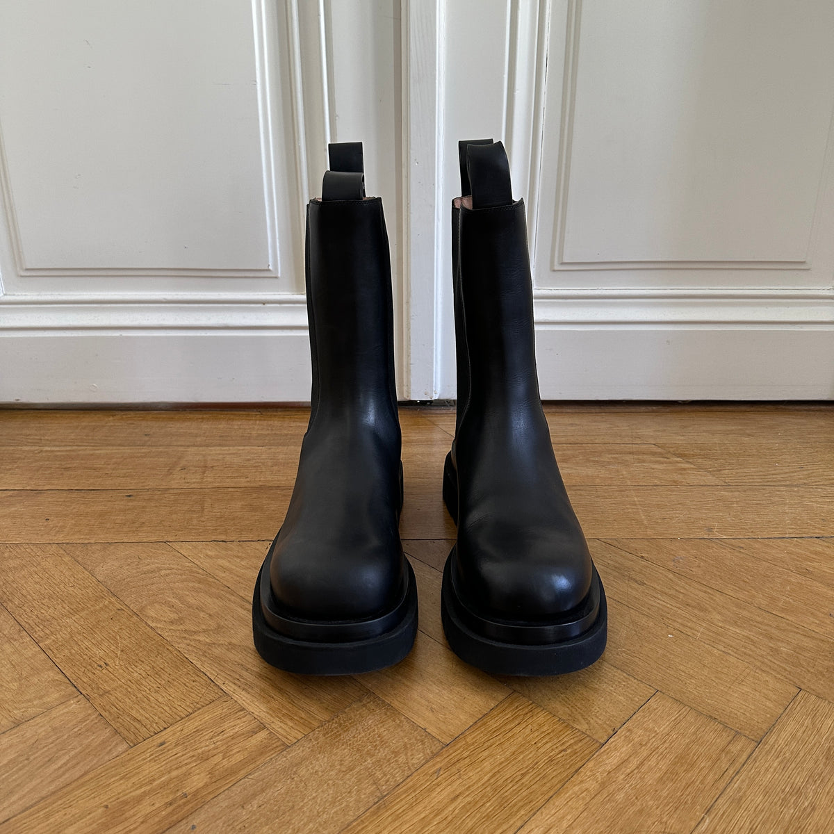 Bottega Veneta Black Leather Lug Boots