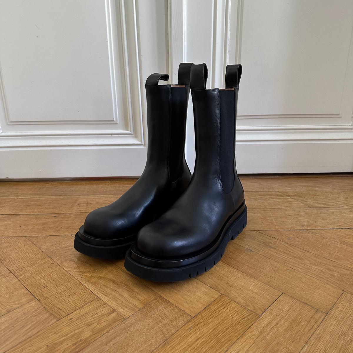 Bottega Veneta Black Leather Lug Boots