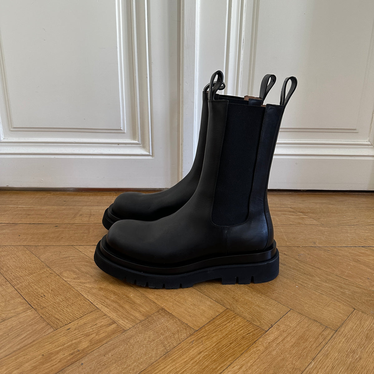Bottega Veneta Black Leather Lug Boots