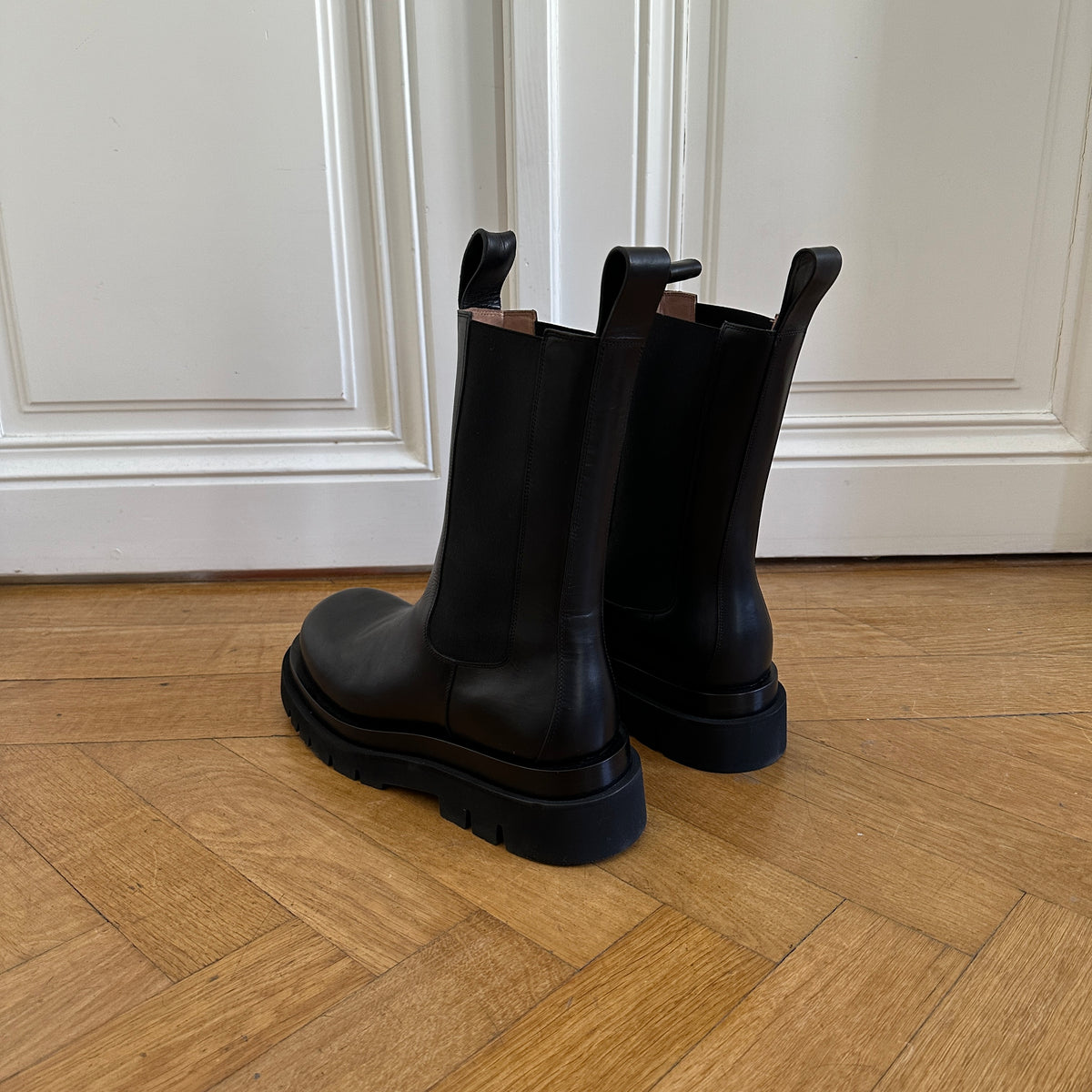 Bottega Veneta Black Leather Lug Boots