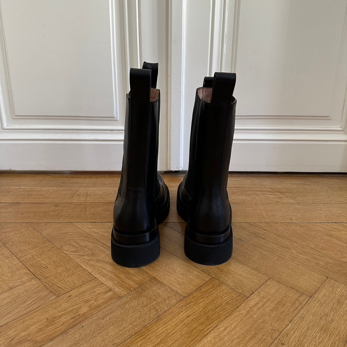 Bottega Veneta Black Leather Lug Boots