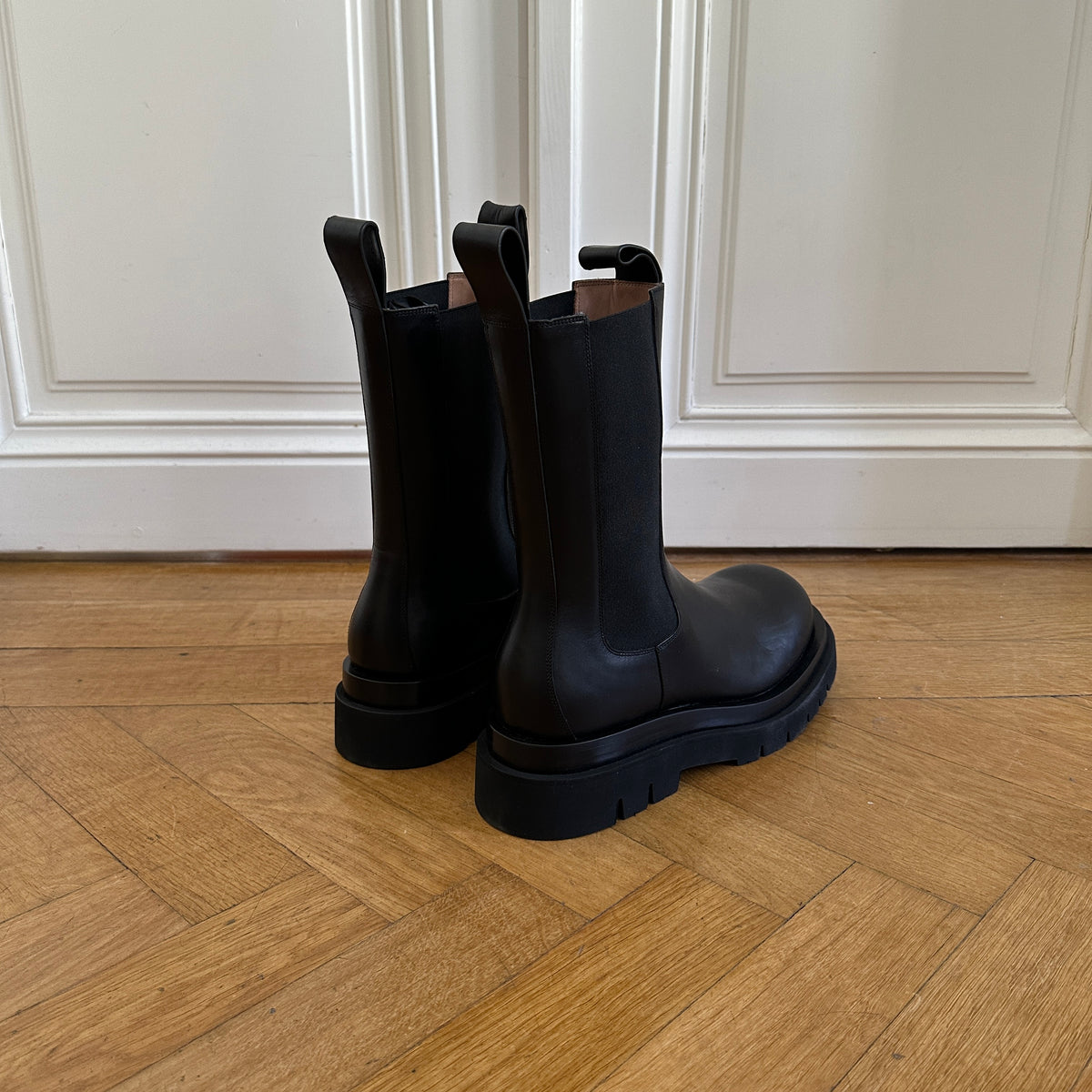 Bottega Veneta Black Leather Lug Boots