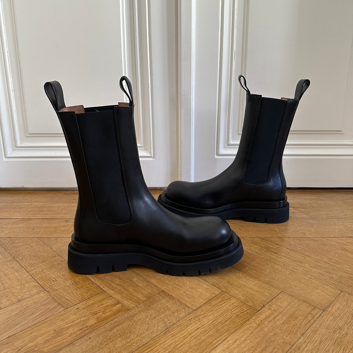 Bottega Veneta Black Leather Lug Boots