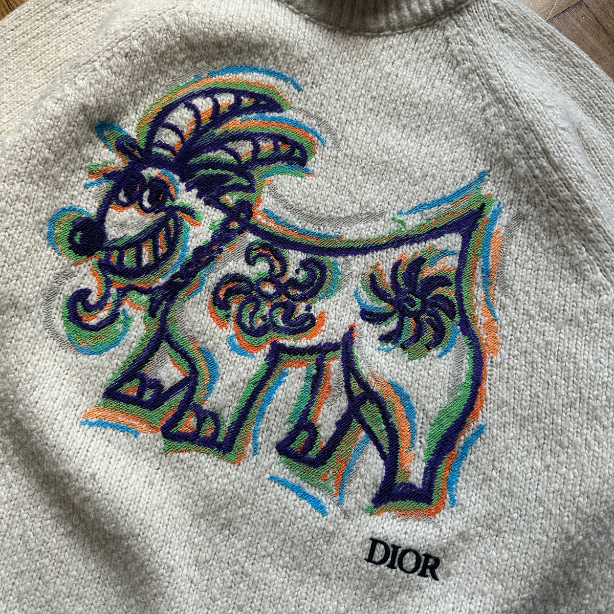 Dior Kenny Scharf FW21 Goat Embroidered Wool Knit Sweater