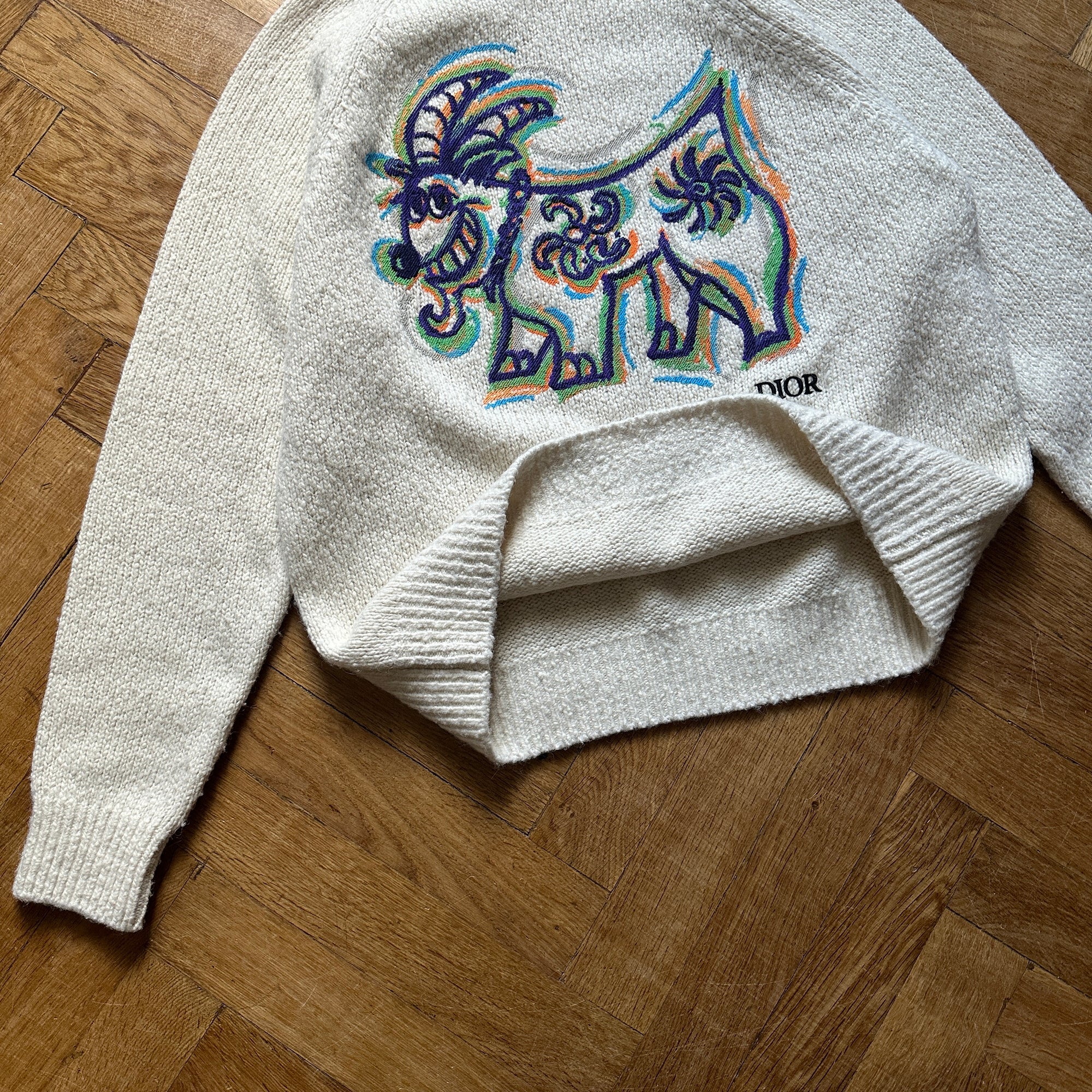 Dior Kenny Scharf FW21 Goat Embroidered Wool Knit Sweater