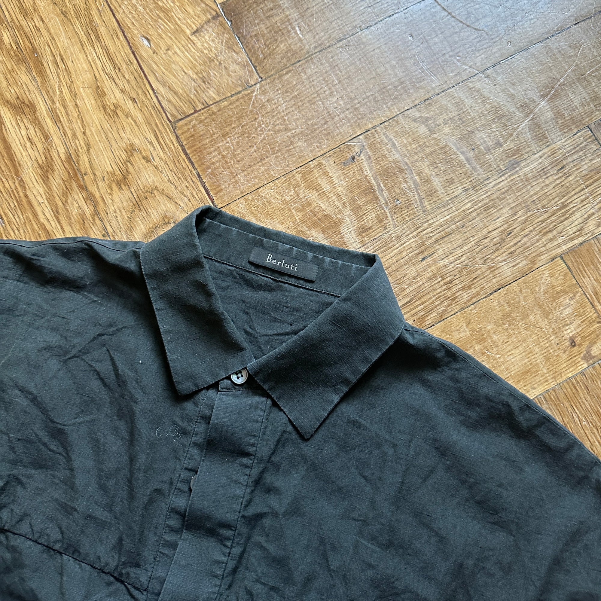 Berluti Anthracite Linen Short Sleeve Shirt