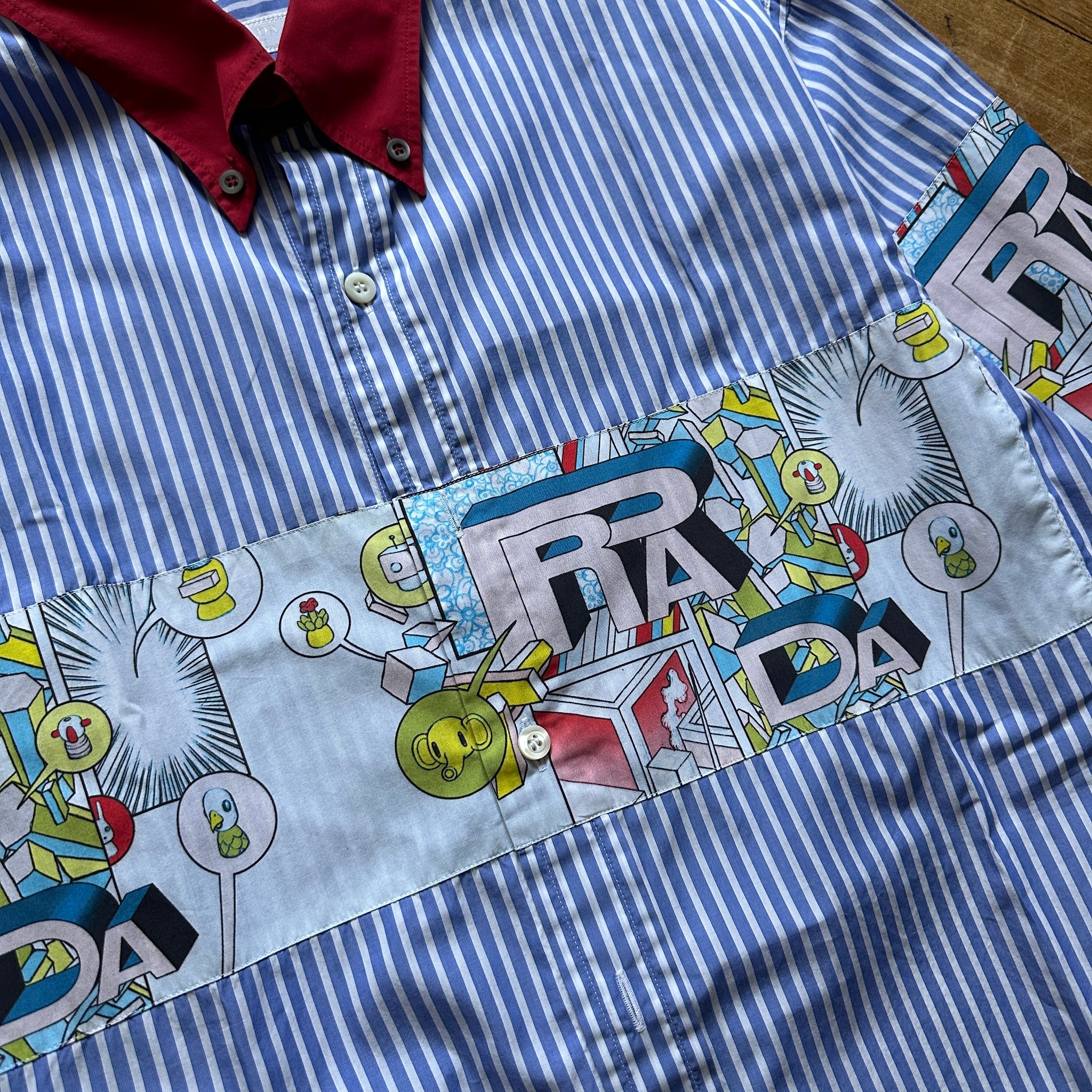 prada dress shirt Prada SS17 Striped Contrast Collar Comic Shirt