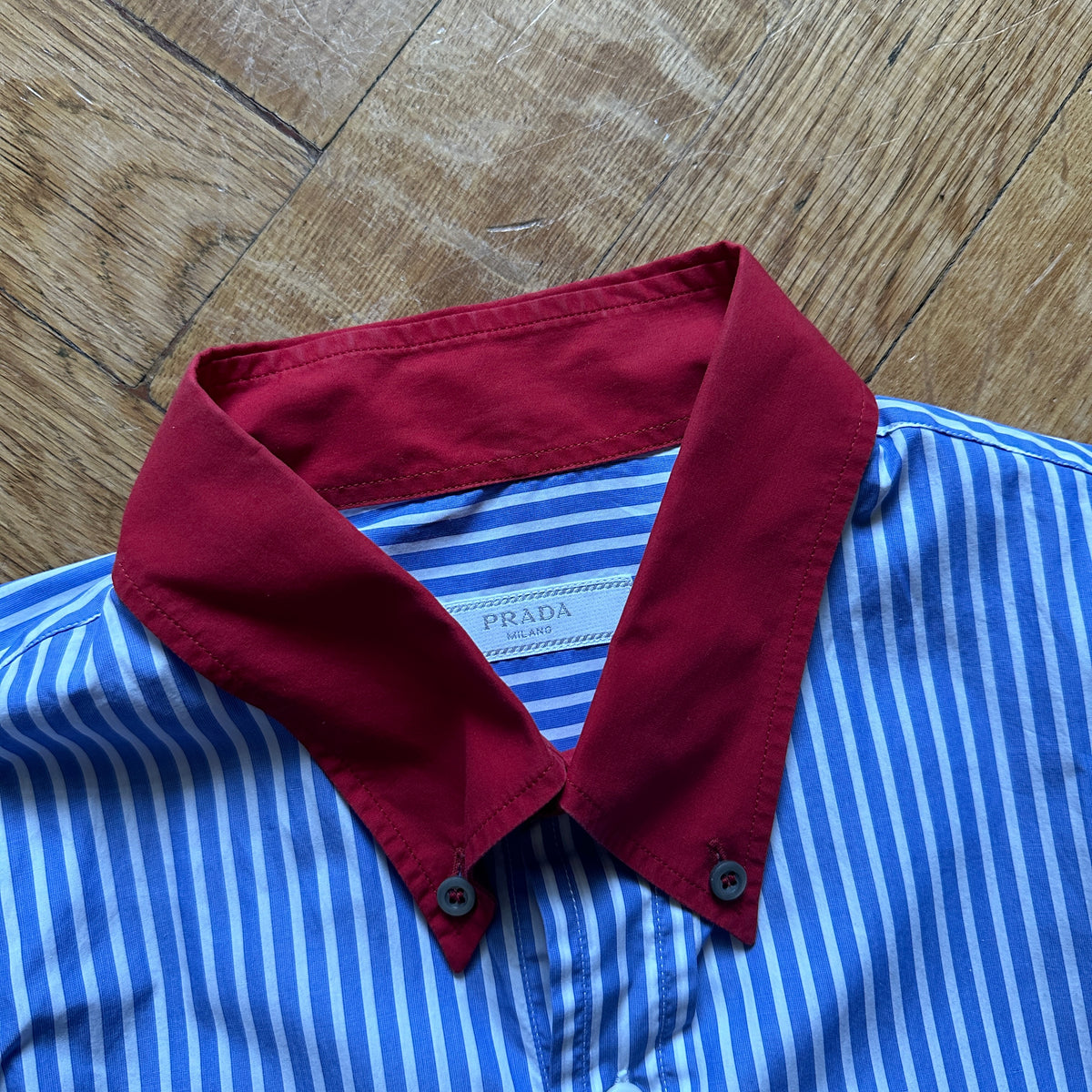 Prada SS17 Striped Contrast Collar Comic Shirt