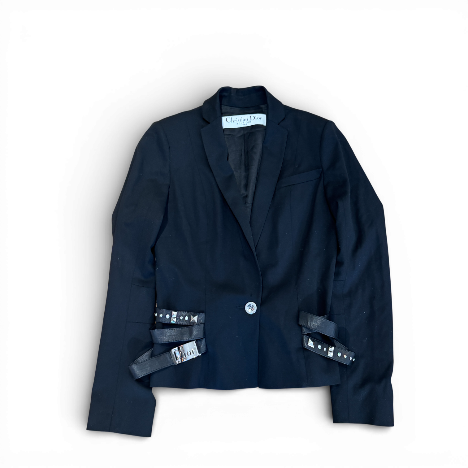 Christian Dior AW04 by John Galliano Studded Leather Strap Black Blazer