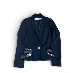 Christian Dior AW04 by John Galliano Studded Leather Strap Black Blazer