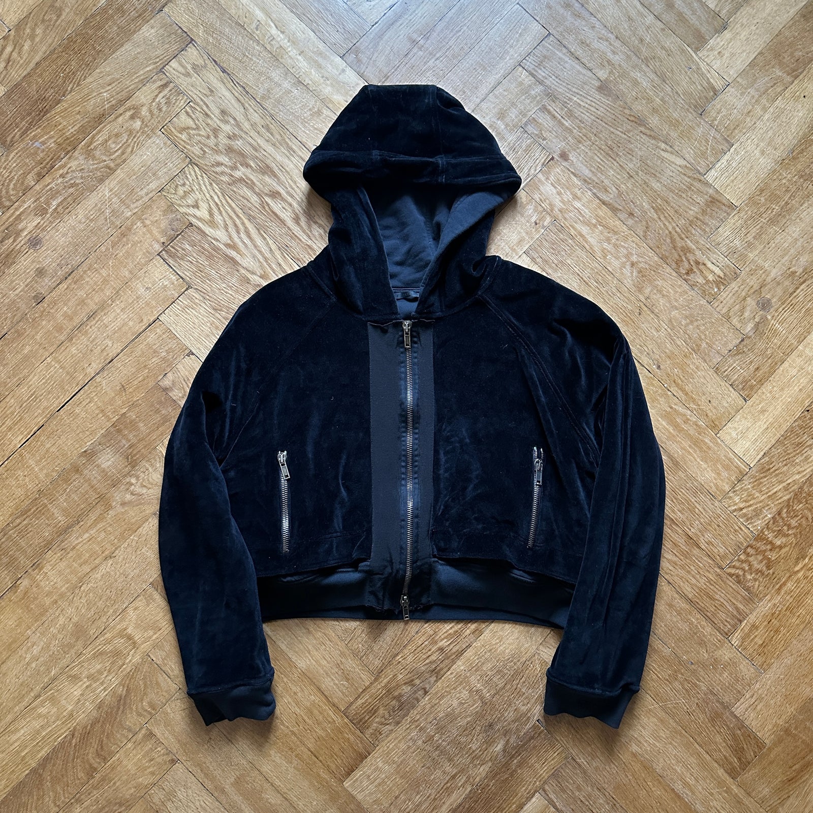 Haider Ackermann FW15 Cropped Velvet Double Layer Hoodie