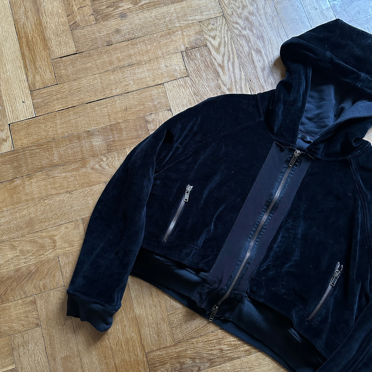 Haider Ackermann FW15 Cropped Velvet Double Layer Hoodie