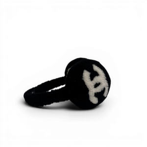 Chanel 2025 Coco Neige Black Shearling CC Logo Earmuffs Sample