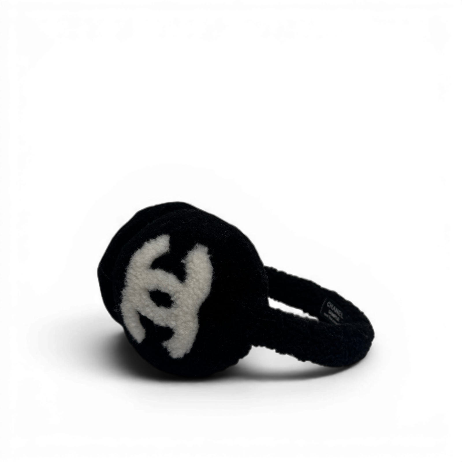 Chanel 2025 Coco Neige Black Shearling CC Logo Earmuffs Sample