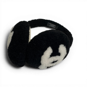 Chanel 2025 Coco Neige Black Shearling CC Logo Earmuffs Sample